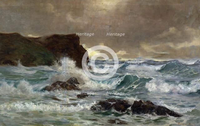 A heavy sea at Moeraki, 1903. Creator: George Edmund Butler.