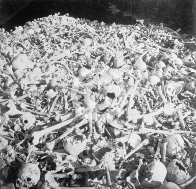 A Heap of bones in the cemetery, Necropolis Cristobal Colon, Havana, between 1895 and 1910. Creator: Unknown.