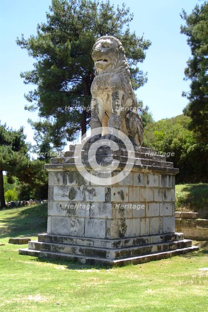 A Hellenistic stone lion, Amphipolis, Greece. Creator: Samuel Magal.