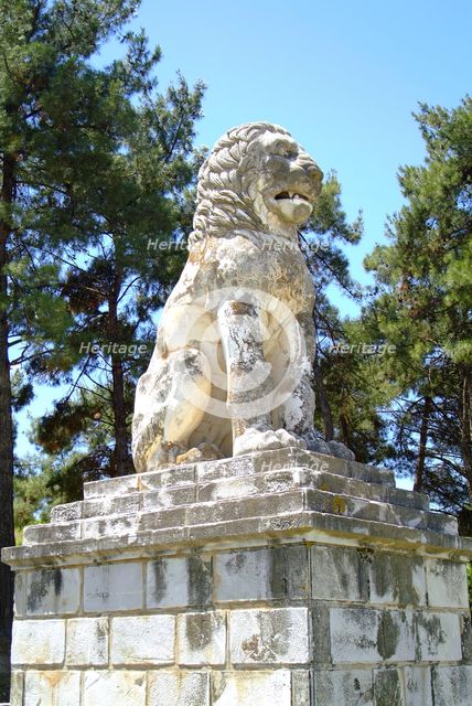 A Hellenistic stone lion, Amphipolis, Greece. Creator: Samuel Magal.