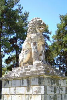 A Hellenistic stone lion, Amphipolis, Greece. Creator: Samuel Magal