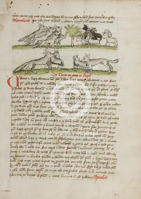 A Herd of Wolves Attacking a Flock of Rams; Fables, third quarter of 15th century. Creator: Unknown.