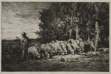 A Herd at the Edge of a Forest, 1880. Creator: Charles-Émile Jacque (French, 1813-1894)