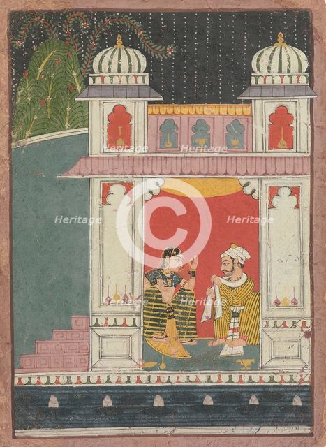 A Heroine and Her Lover in a Pavilion: Page from a Dispersed Nayikabheda , ca. 1660-80. Creator: Unknown.