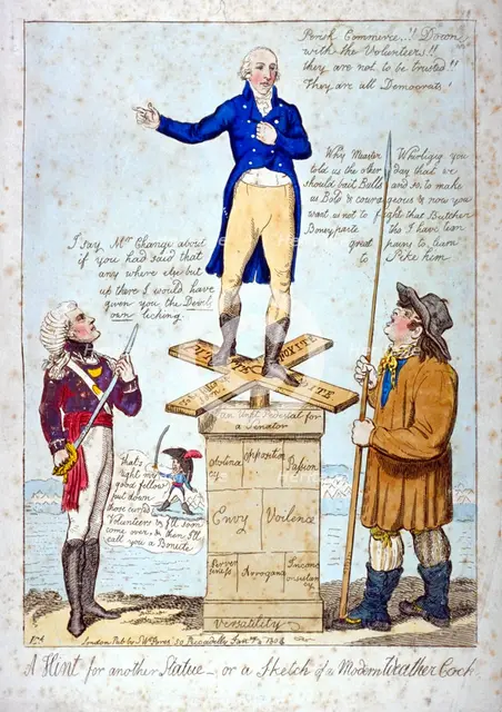 'A hint for another Statue - or, a Sketch of a Modern Weather Cock', 1804. Artist: Anon