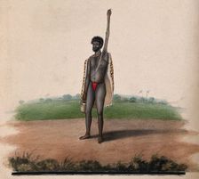 A Hindu ascetic or holy man: standing, with withered left arm raised over his head, and..., 1880. Creator: Unknown