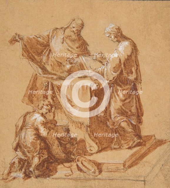 A High-Priest, the Prophetess Anna (?) and a Kneeling Boy around a Table, 1745. Creator: Anton Kern.