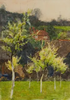 A hillside landscape with trees and a house, late 19th century or first half of 20th century. Creator: Agnes Mary Webster
