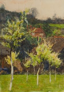A hillside landscape with trees and a house, late 19th century or first half of 20th century. Creator: Agnes Mary Webster