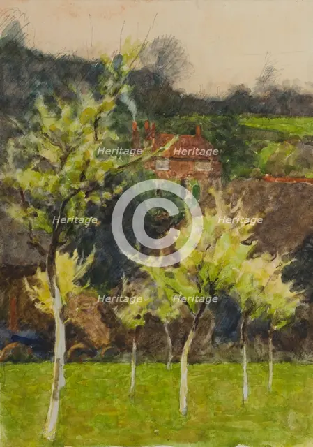 A hillside landscape with trees and a house, late 19th century or first half of 20th century. Creator: Agnes Mary Webster.