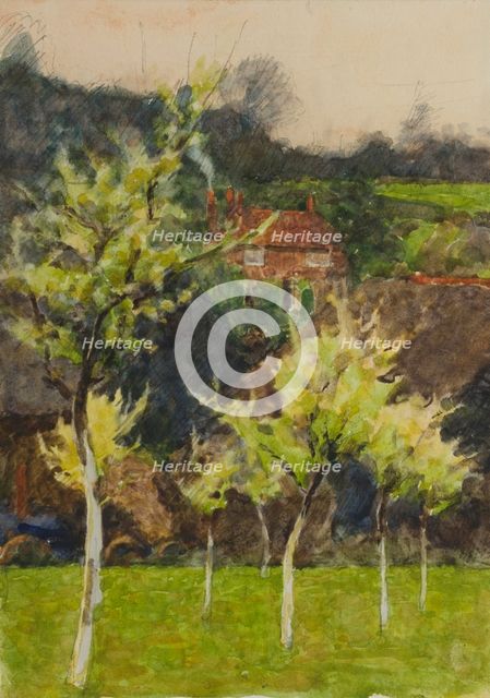 A hillside landscape with trees and a house, late 19th century or first half of 20th century. Creator: Agnes Mary Webster.