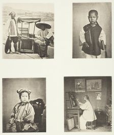 A Hong-Kong Sedan Chair; A Chineses School-Boy; A Chinese Girl; A Hong-Kong Artist, c. 1868. Creator: John Thomson