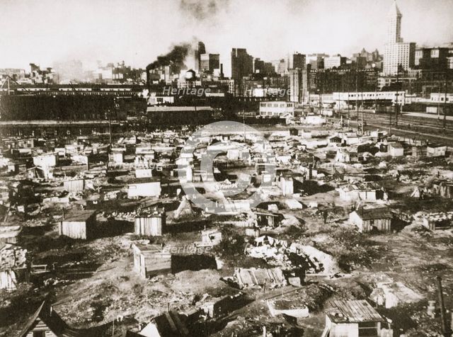 A 'Hooverville' on waterfront of Seattle, Washington, USA, Great Depression, March 1933.  Creator: Unknown.