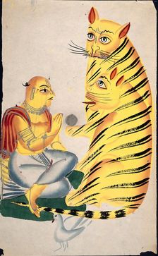 A holy man with two tigers, (between 1860 and 1869?). Creator: Unknown
