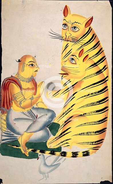A holy man with two tigers, (between 1860 and 1869?). Creator: Unknown.