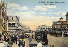 A holiday crowd on Surf Avenue, Coney Island, New York City, New York, USA, 1916