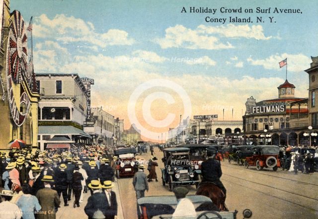 A holiday crowd on Surf Avenue, Coney Island, New York City, New York, USA, 1916. Artist: Unknown