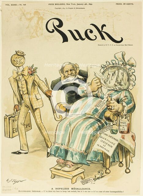 A Hopeless Mésalliance, from Puck, published January 4, 1893. Creator: Charles Jay Taylor.