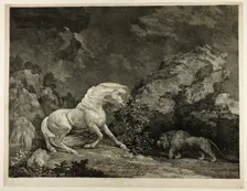 A Horse Affrighted by a Lion, September 25, 1777. Creator: George Stubbs