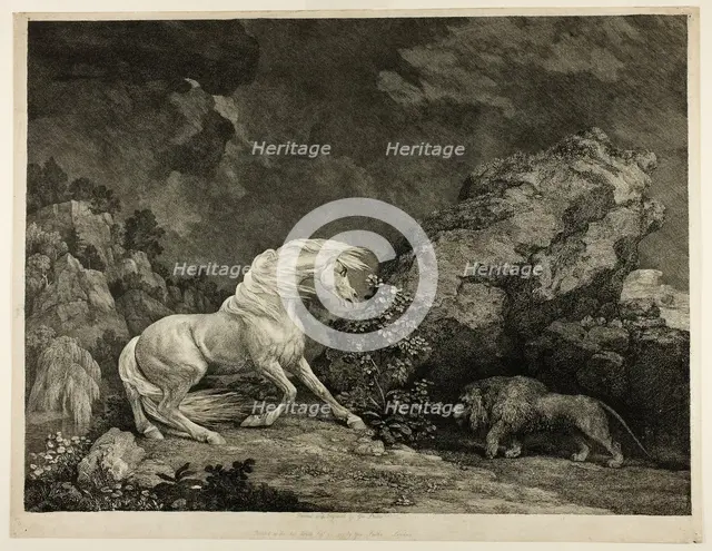 A Horse Affrighted by a Lion, September 25, 1777. Creator: George Stubbs.