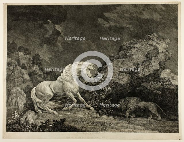 A Horse Affrighted by a Lion, September 25, 1777. Creator: George Stubbs.