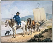A Horse And Cart at the River 1817. Artist: Johann Adam Klein