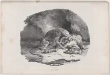 A Horse Being Eaten by a Lion, 1823. Creator: Theodore Gericault