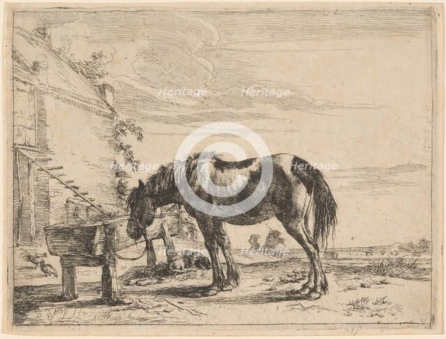 A Horse Bound to a Feeding Trough, 1651. Creator: Dirck Stoop.