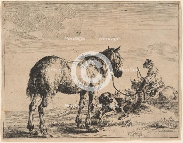 A Horse Bound to a Post with a Reclining Dog, 1651. Creator: Dirck Stoop.