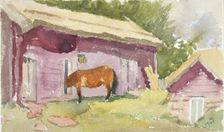 A horse by the shed. Creator: Maria Wiik