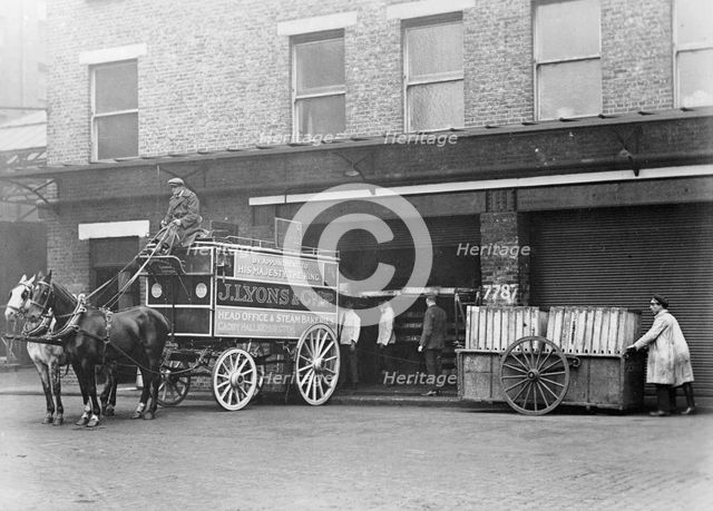 A horse drawn Lyons van, Cadby Hall, West Kensington, London. Creator: Unknown.