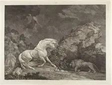 A Horse Frightened by a Lion, 1777. Creator: George Stubbs