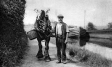 A horse pulling a canal barge, 1926-1927