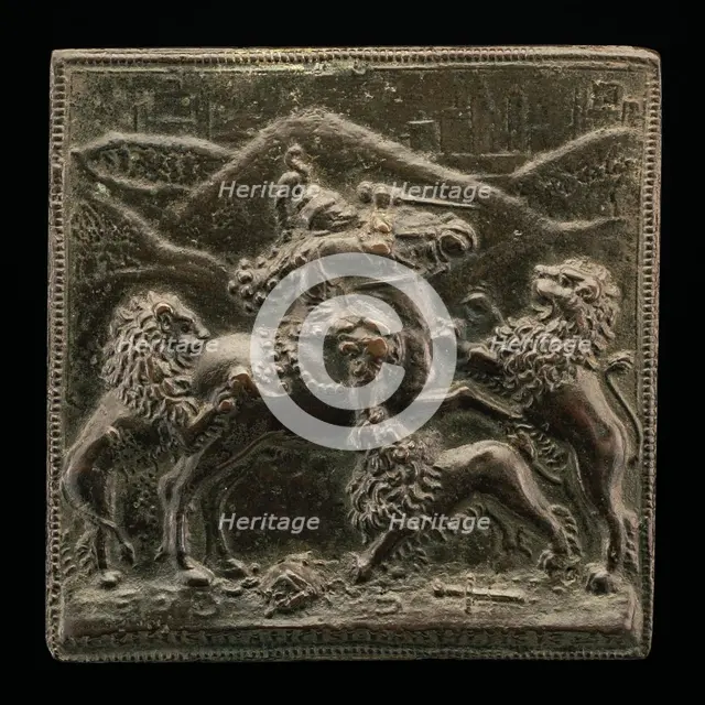 A Horseman Attacked by Three Lions. Creator: Gianfrancesco Enzola.