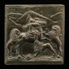 A Horseman Attacked by Three Lions. Creator: Gianfrancesco Enzola