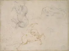 A Horseman charging and other Studies, 16th century. Artist: Michelangelo Buonarroti