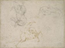 A Horseman charging and other Studies, 16th century. Artist: Michelangelo Buonarroti