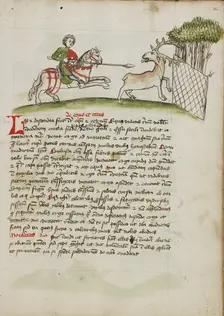 A Horseman Following a Stag Which has Been Captured in a Net; Fables, third quarter of 15th century. Creator: Unknown