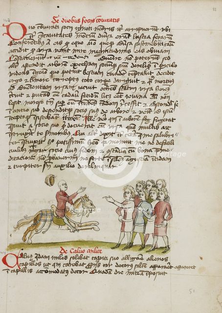 A Horseman Leaving his House before a Crowd of People; Fables, third quarter of 15th century. Creator: Unknown.
