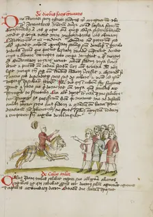A Horseman Leaving his House before a Crowd of People; Fables, third quarter of 15th century. Creator: Unknown