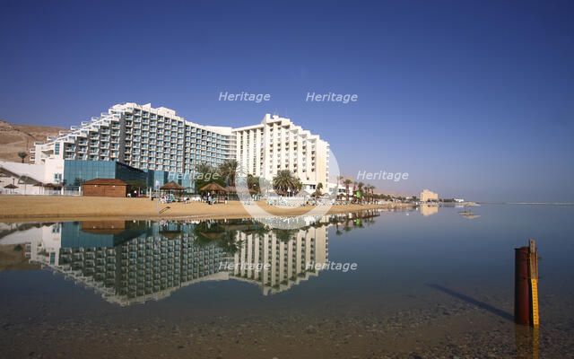 A hotel and a water level measurer, the Dead Sea, Israel. Artist: Samuel Magal