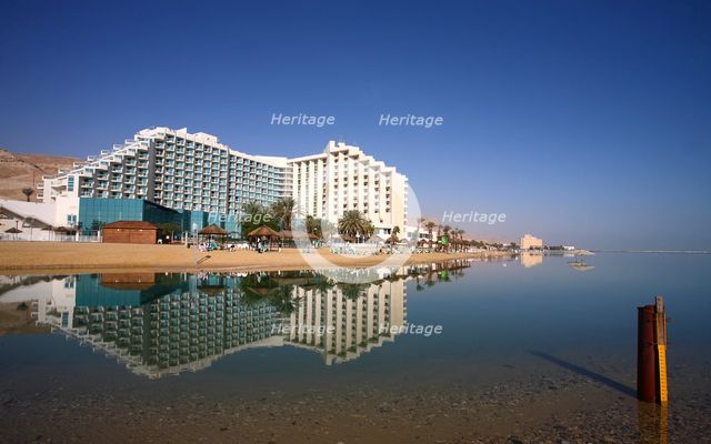A hotel and a water level measurer, the Dead Sea, Israel. Creator: Samuel Magal.