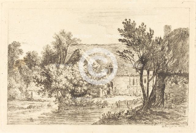 A House and a Shaded Cottage on the Banks of a River, c. 1770. Creator: Nicolas Perignon.