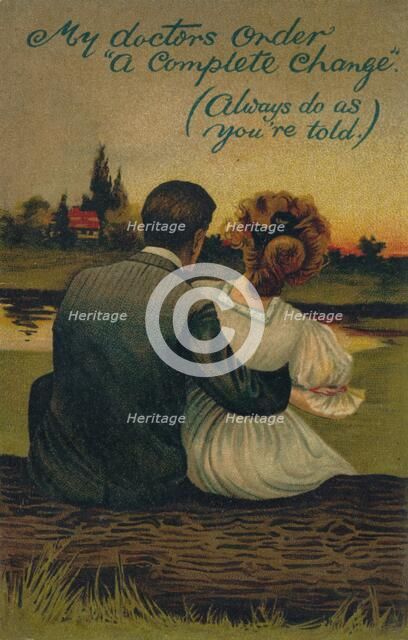 A humorous postcard depicting a courting couple, 1908. Artist: Unknown