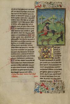A Hunter Combing a Dog; Livre de la Chasse, about 1430-1440. Creator: Unknown