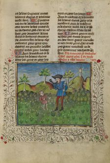 A Hunter and a Young Boy; Livre de la Chasse, about 1430-1440. Creator: Unknown