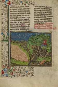 A Hunter and Snares Used to Trap Hares; Livre de la Chasse, about 1430-1440. Creator: Unknown