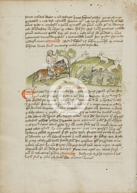 A Hunter on Horseback Hunting Hare; Fables, third quarter of 15th century. Creator: Unknown.