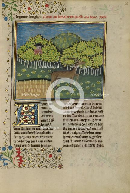 A Hunter Spotting a Deer; Livre de la Chasse, about 1430-1440. Creator: Unknown.