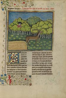 A Hunter Spotting a Deer; Livre de la Chasse, about 1430-1440. Creator: Unknown